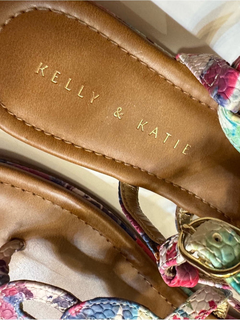 Kelly & Katie Pink Blue Multicolor Loop-Strap Sandals - Picture 2 of 5